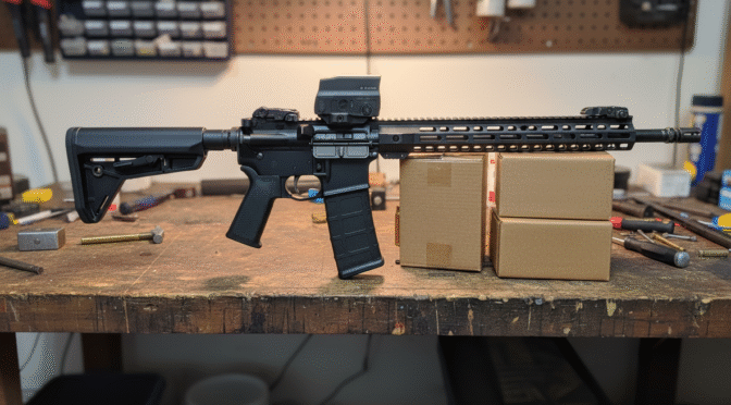 AR-15 rifle on a workbench. Discussing AR-15 component service life and replacement trends.