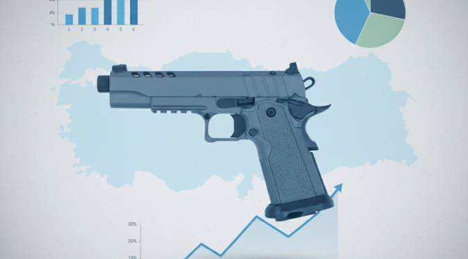 TISAS Nightstalker pistol over Turkey map, charts showing market analysis.