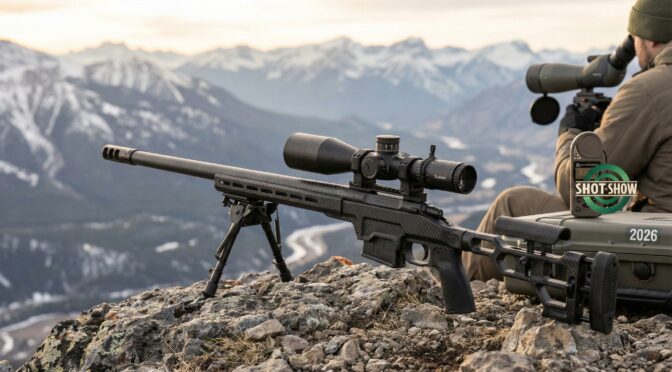Precision rifle with optics on a rocky mountain, part of Sniper, Precision, ELR & DMR analytics.
