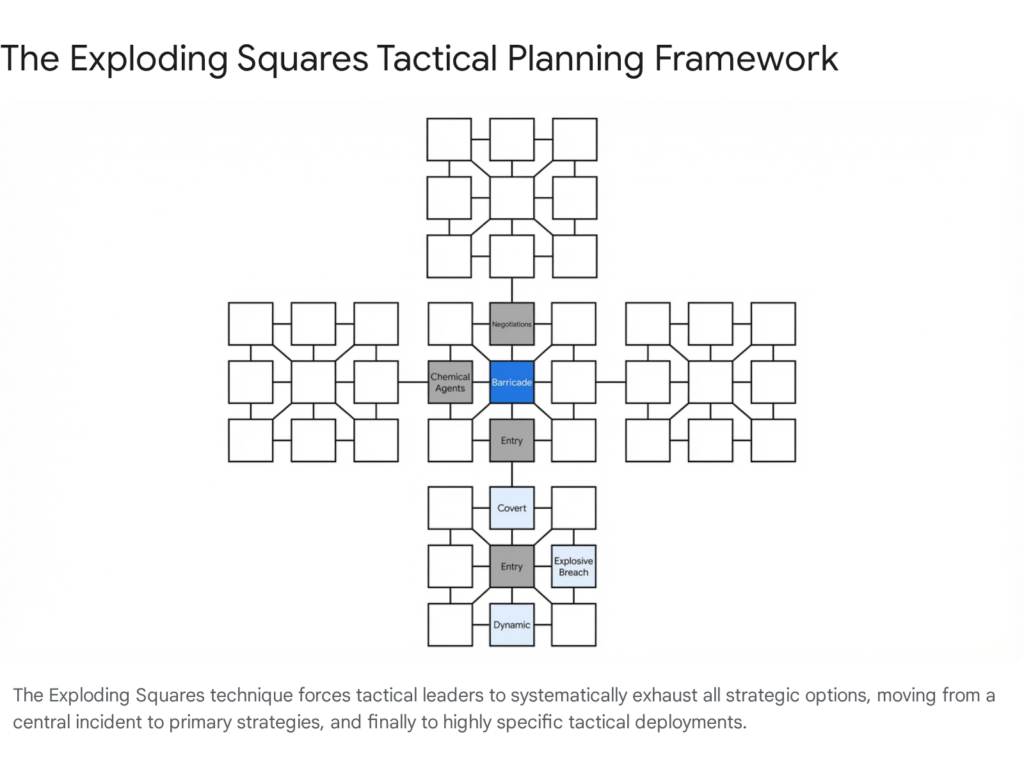 Exploding Squares tactical planning framework diagram showing strategic options.