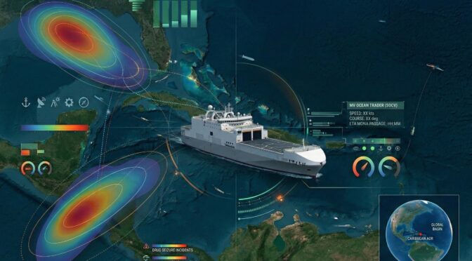 INTREP: MV Ocean Trader SOCV displayed with speed, course, and ETA data. Drug seizure incidents and high-risk vessel sightings noted.
