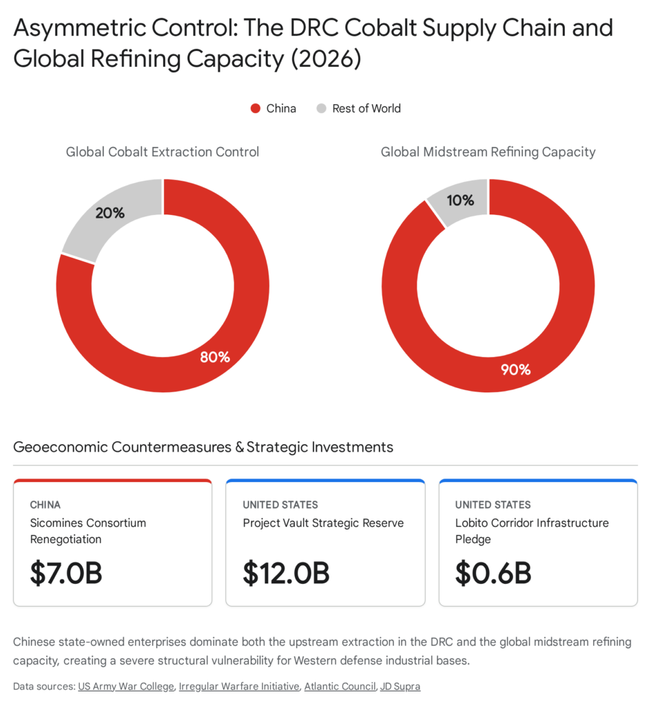 China's control of the DRC cobalt supply chain and global refining capacity in 2026. US countermeasures: Project Vault Strategic Reserve.