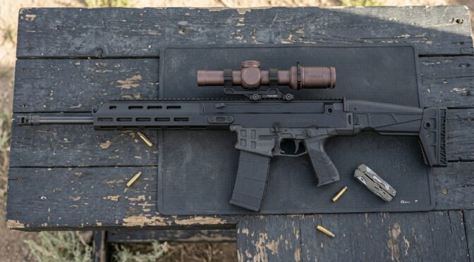 CZ Bren 2 Ms modern sporting rifle with optic and spent casings.