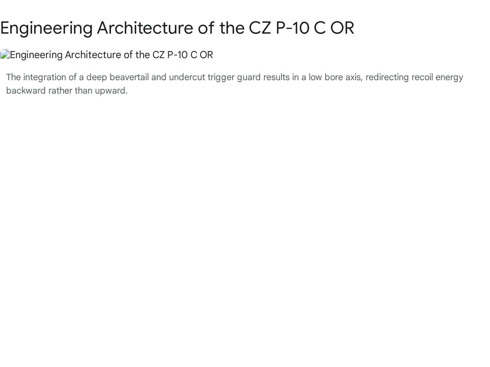 CZ P-10 C OR engineering architecture showcasing low bore axis for recoil management, relevant to military P13 adoption.