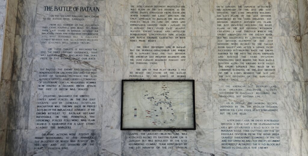 The Battle of Bataan text and map at Mount Samat National Shrine