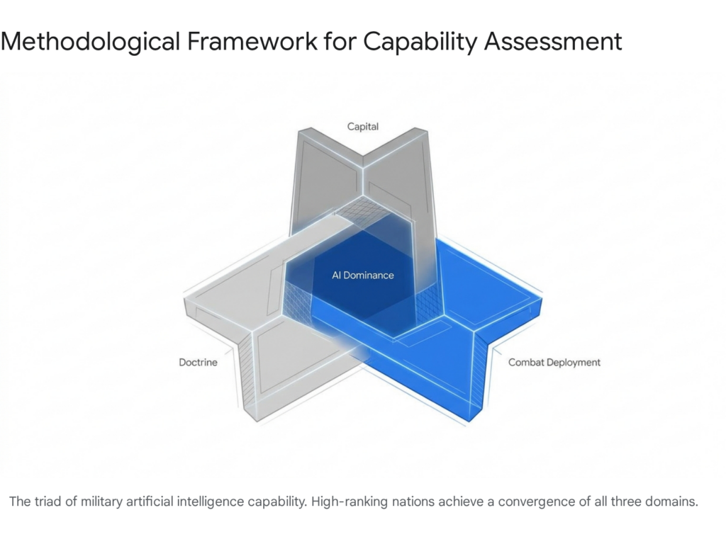 Methodological framework for military AI capability assessment: doctrine, capital, and combat deployment converge for AI dominance.