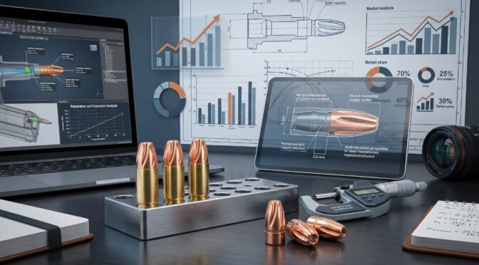 Ammunition design and analysis with laptop, tablet, and tools.