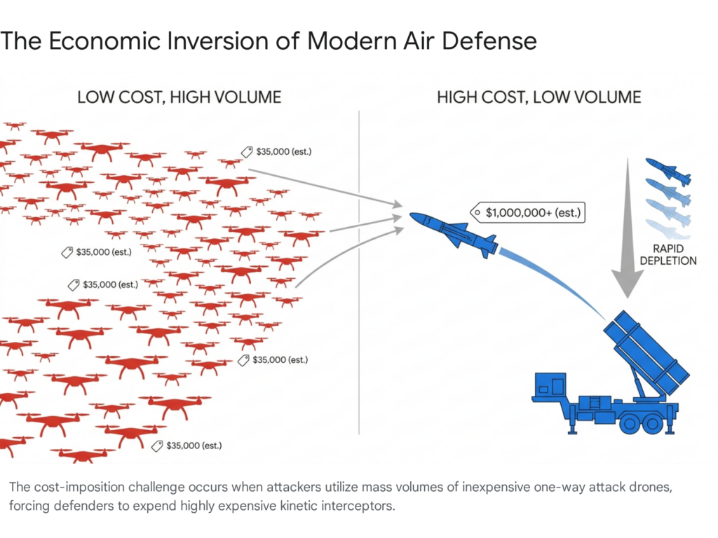 Economic inversion of air defense: low-cost drones vs. high-cost interceptors. "Global Military Drone Applications 2026