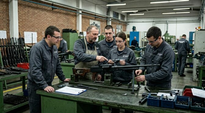 Zastava Arms USA technicians inspecting a firearm, aligning with their strategic realignment and market expansion.
