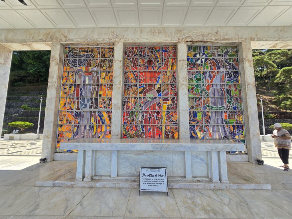 Stained glass altar at the Mount Samat National Shrine - the Altar of Valor.