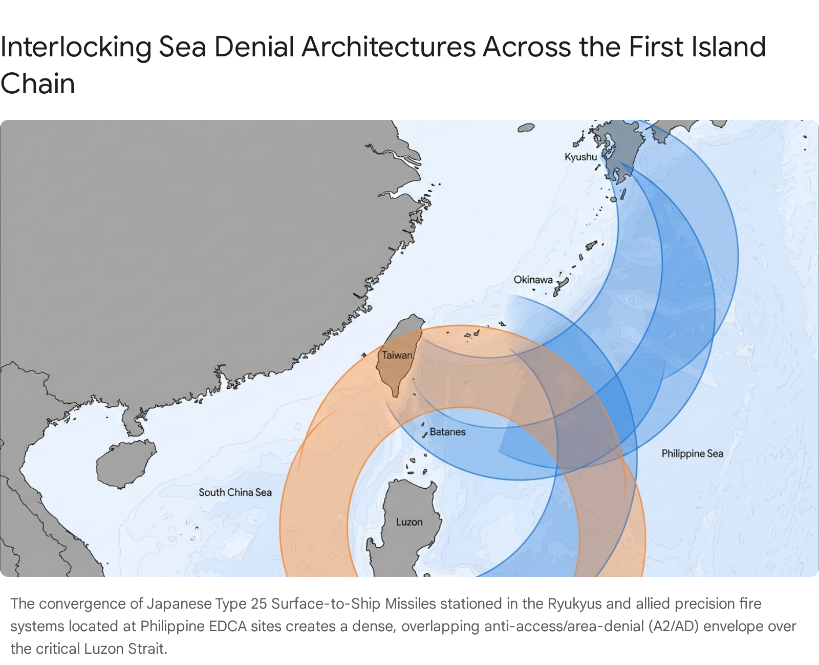 Map shows overlapping Japanese missile ranges in the First Island Chain, supporting Indo-Pacific security.