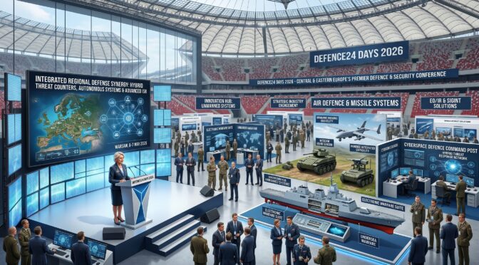 Defense 24 Days 2026 conference in stadium, showcasing integrated regional defense synergy.