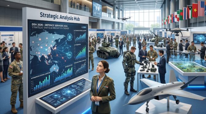 DSA 2026 Strategic Analysis Hub with military personnel and defense technology displays.