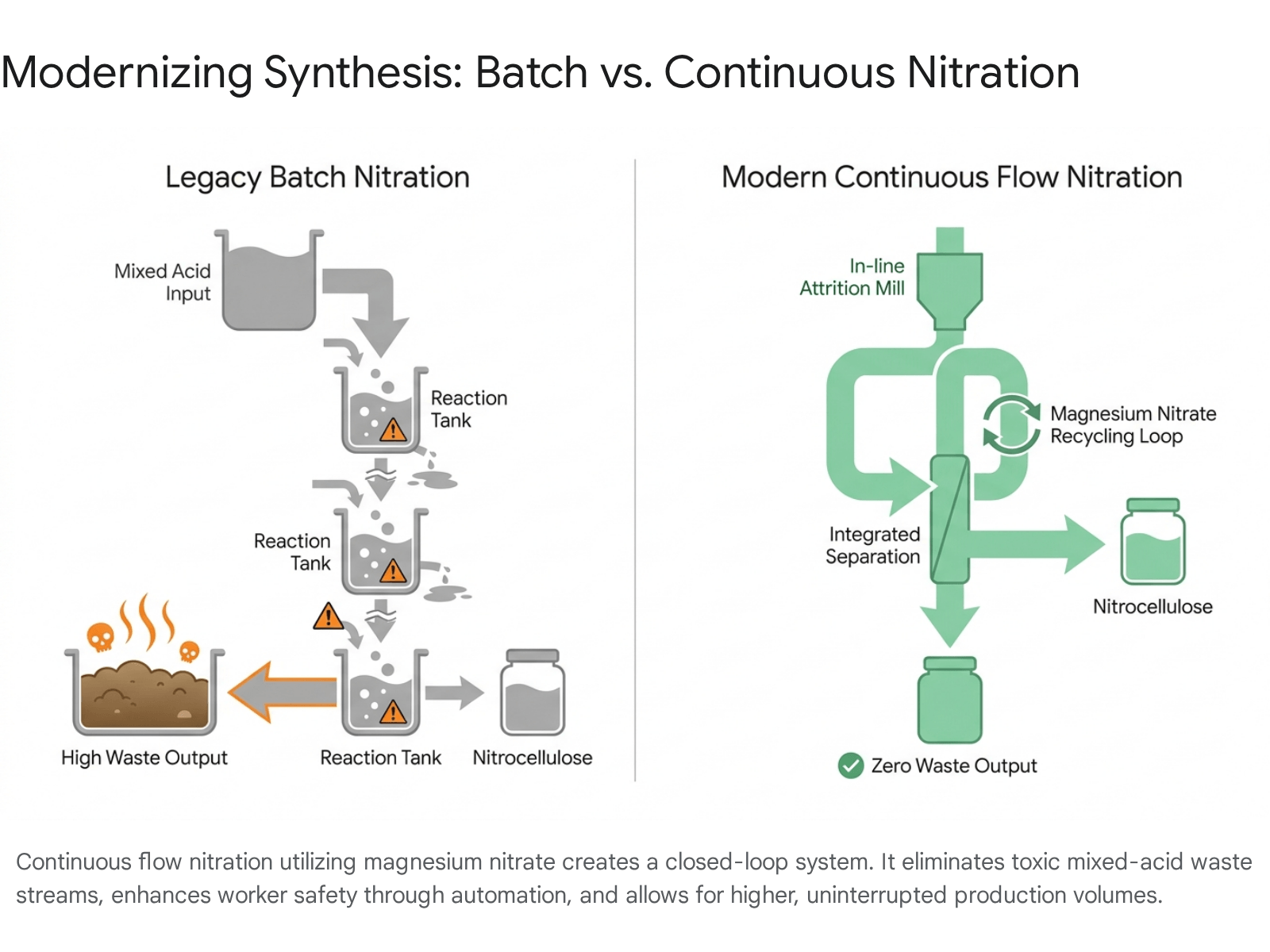 Diagram of water flow in nitrocellulose and propellant production