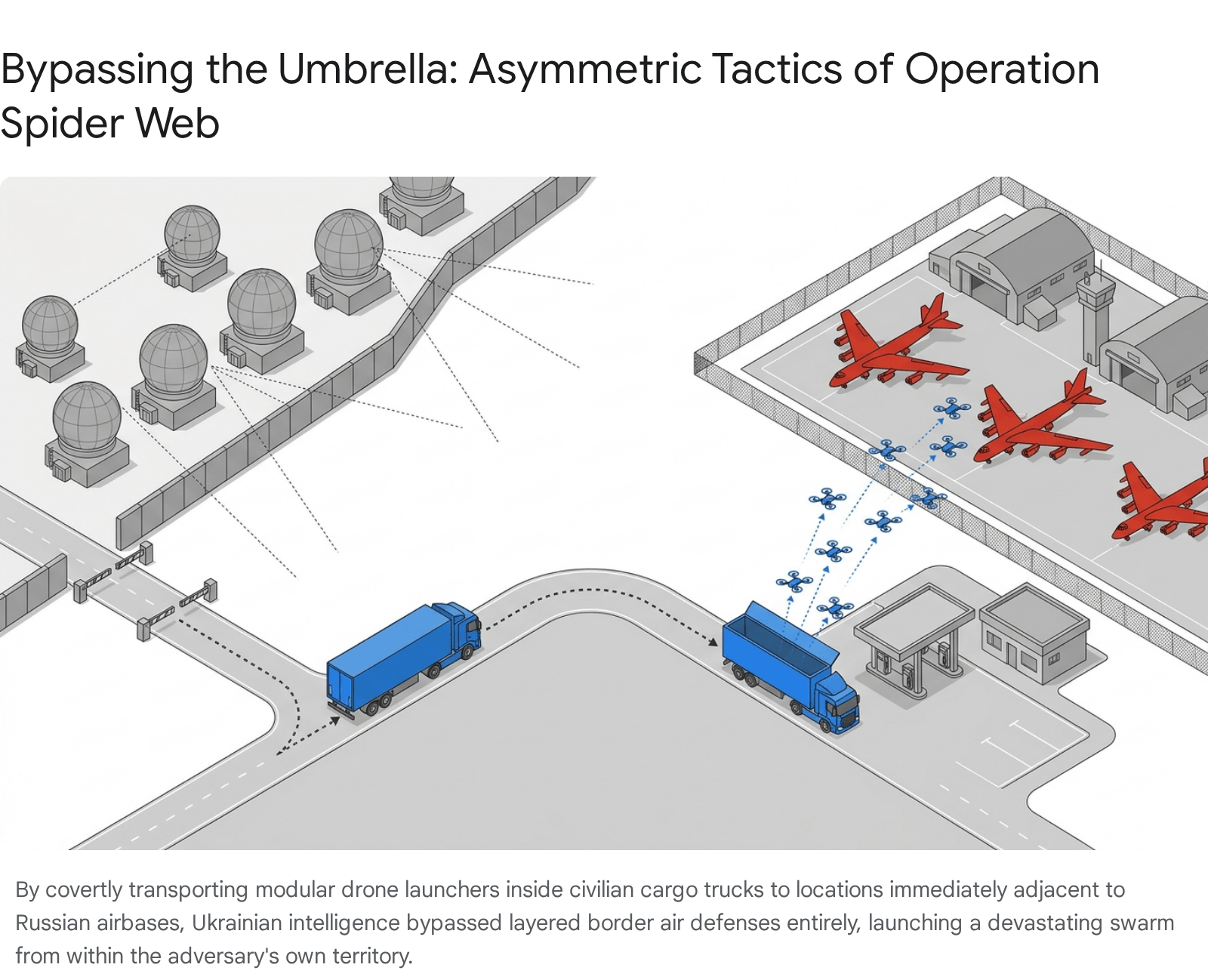Diagram illustrating an airport with multiple planes, a potential
