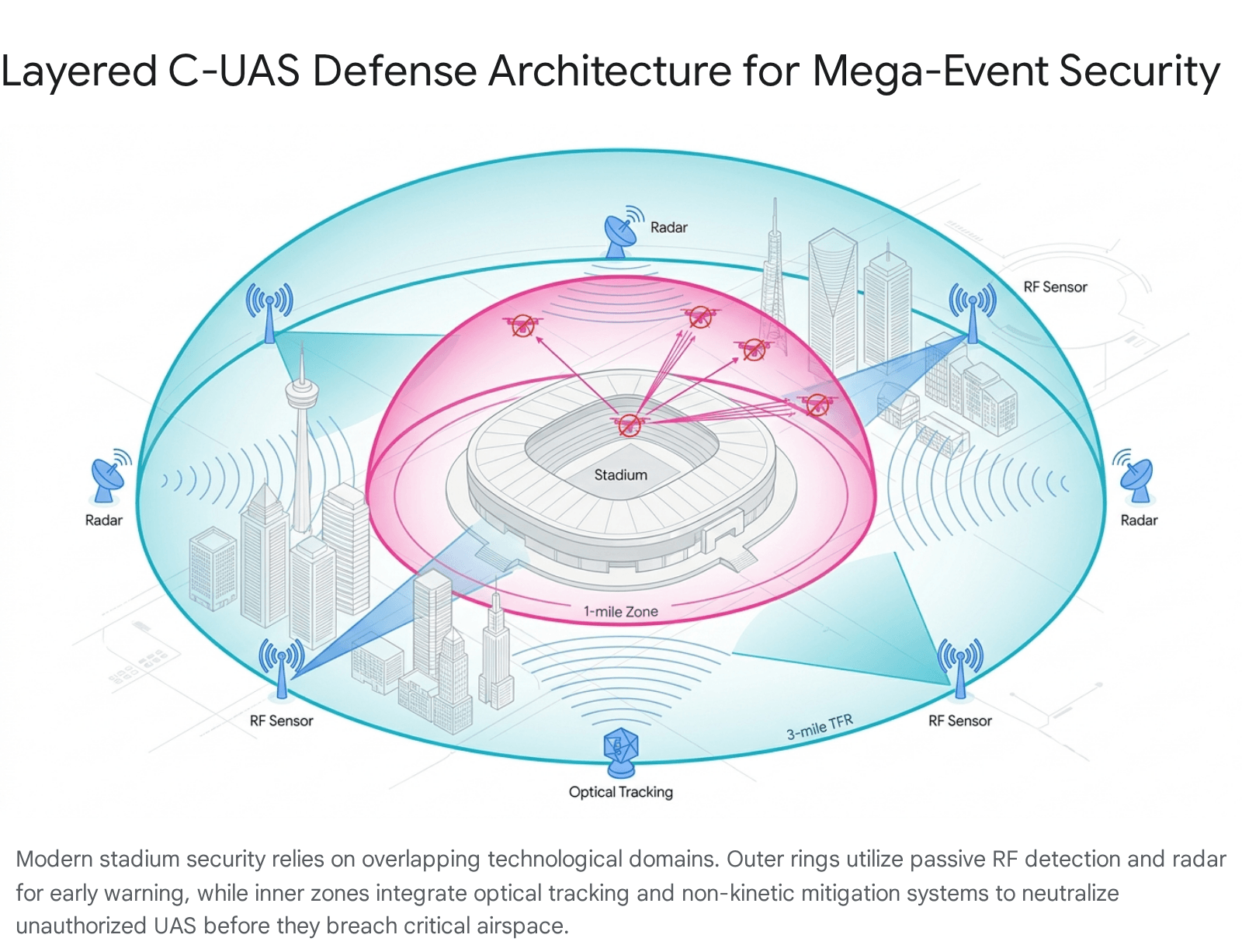 Diagram illustrating the layered structure of a security network against