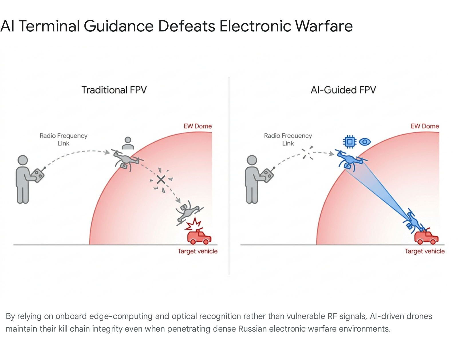 Diagram showing the effects of electronic warfare on military drones