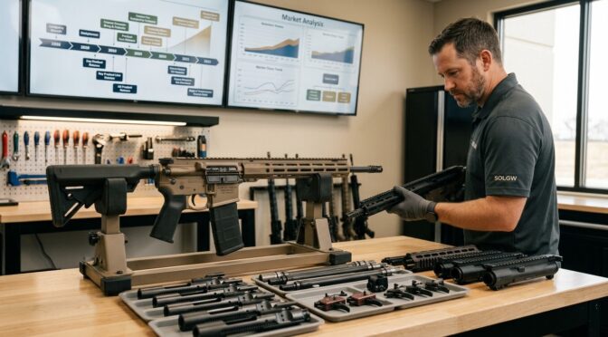 Sons of Liberty Gun Works employee assembling a tactical rifle.