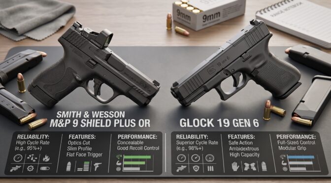 Smith & Wesson M&P 9 Shield Plus OR vs. Glock 19 Gen 6: Features, reliability, and performance comparison.