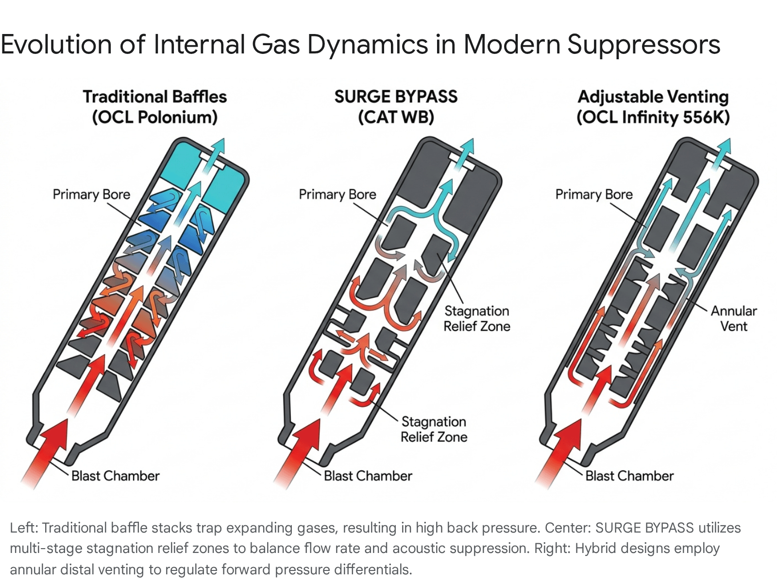 Diagram of gas dynamics evolution in modern suppressors