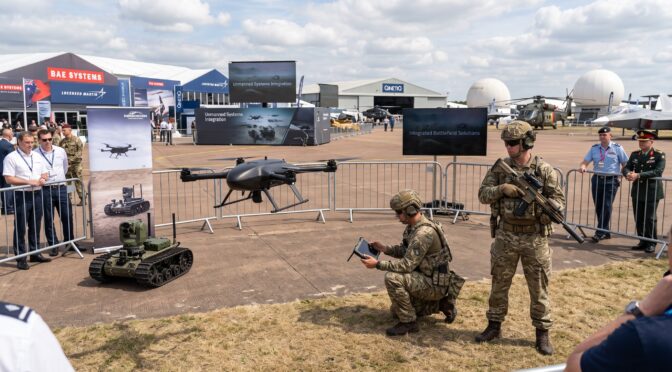 Soldiers demonstrate drone and robot at BAE Systems exhibit