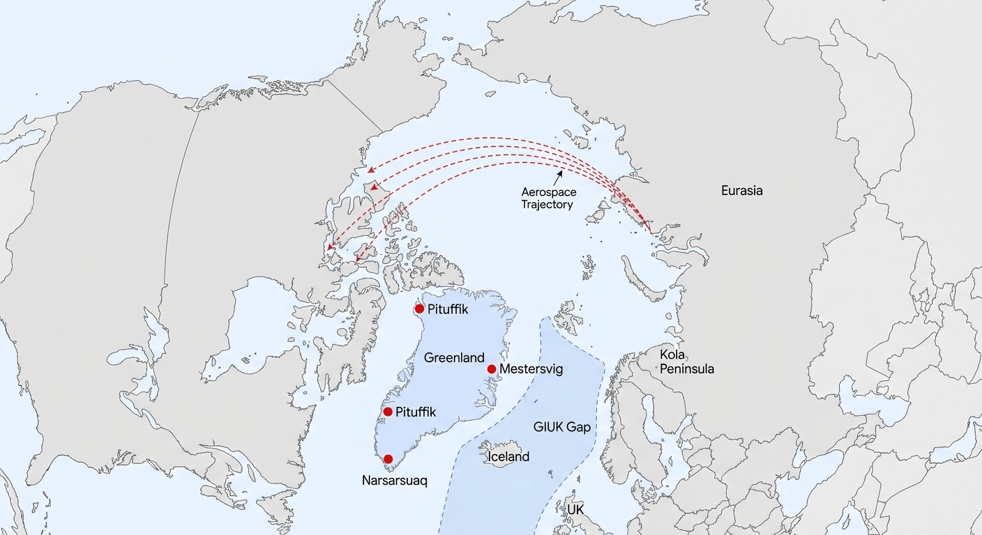 Map of the Arctic region highlighting the US, Denmark