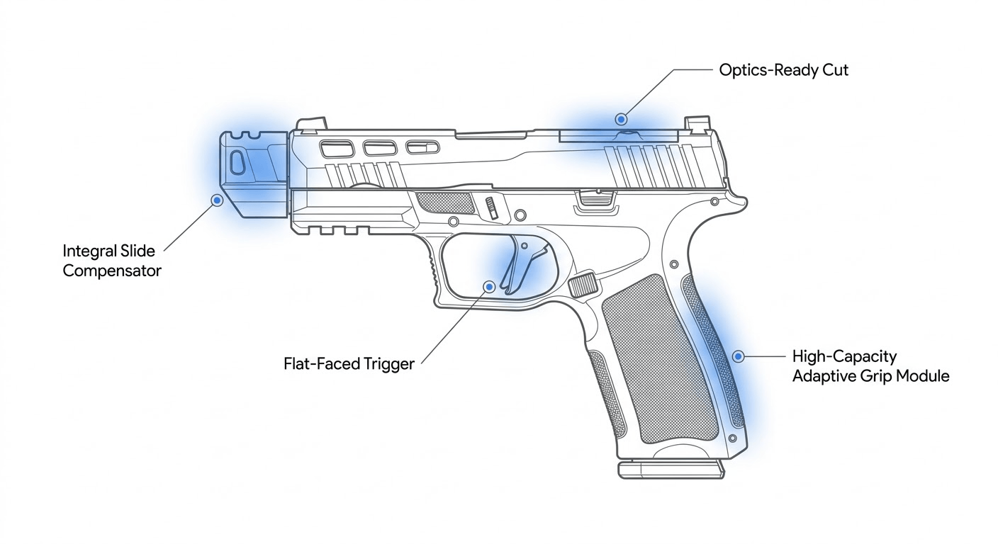 Labeled diagram of a 9mm pistol